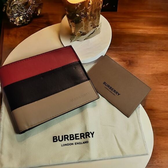 Burberry Mens Colorblock Leather Bifold Wallet with Dust Bag and carecard - Picture 1 of 8